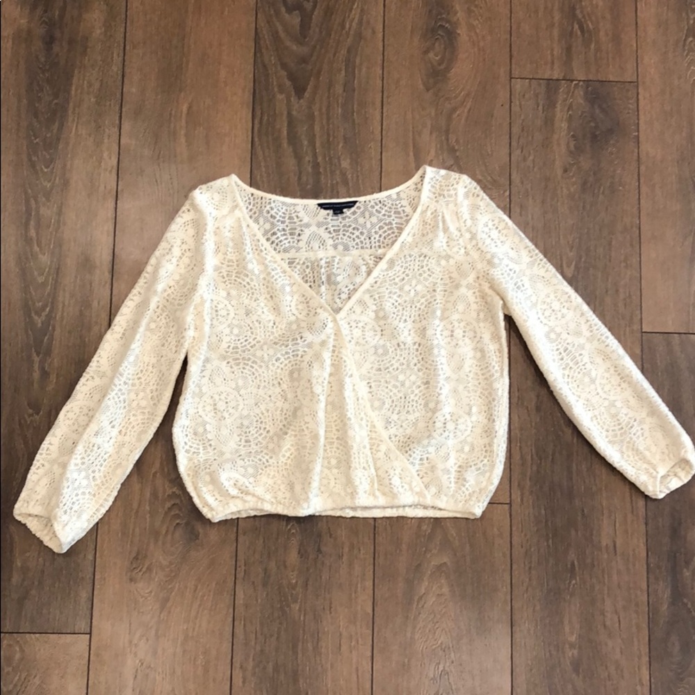 American Eagle White Crochet Lace Top Size S
